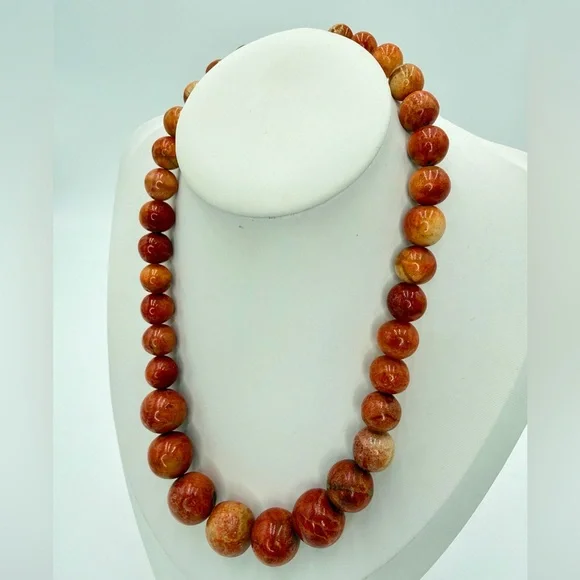 Vintage Genuine Apple Coral Graduated Bead Necklace 16” Barrel Clasp - Picture 5 of 17